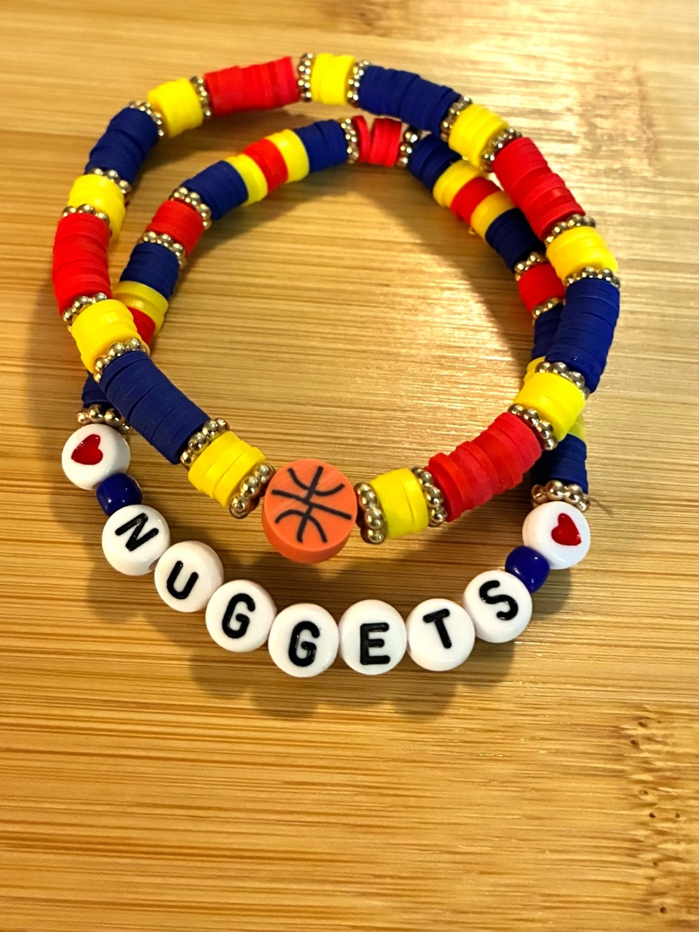 Nuggets Basketball Beaded Bracelet Set - Red, Yellow, Navy
